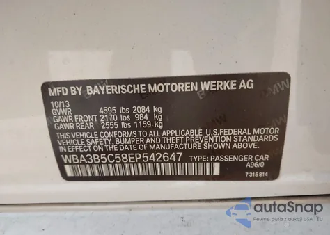 2014 BMW 328I xDrive from USA, damaged, VIN WBA3B5C58EP542647